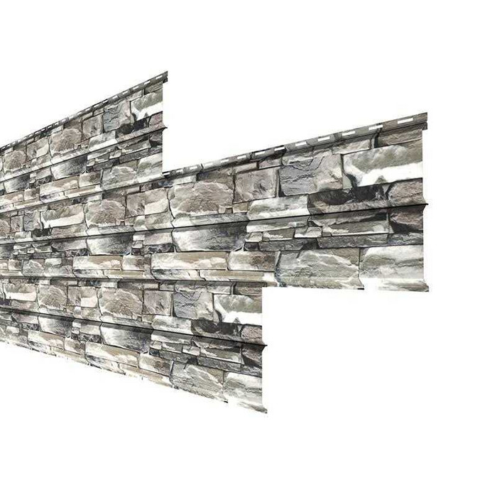Металлический сайдинг Lбрус-XL-В Металл-Профиль ECOSTEEL Белый Камень продольный 14х335